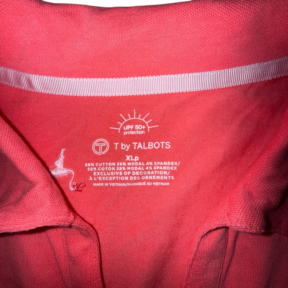 TALBOTS UPF 50+ Piqué Sleeveless Polo - Embroidered Flamingo Lovely Coral XLp - Picture 6 of 9